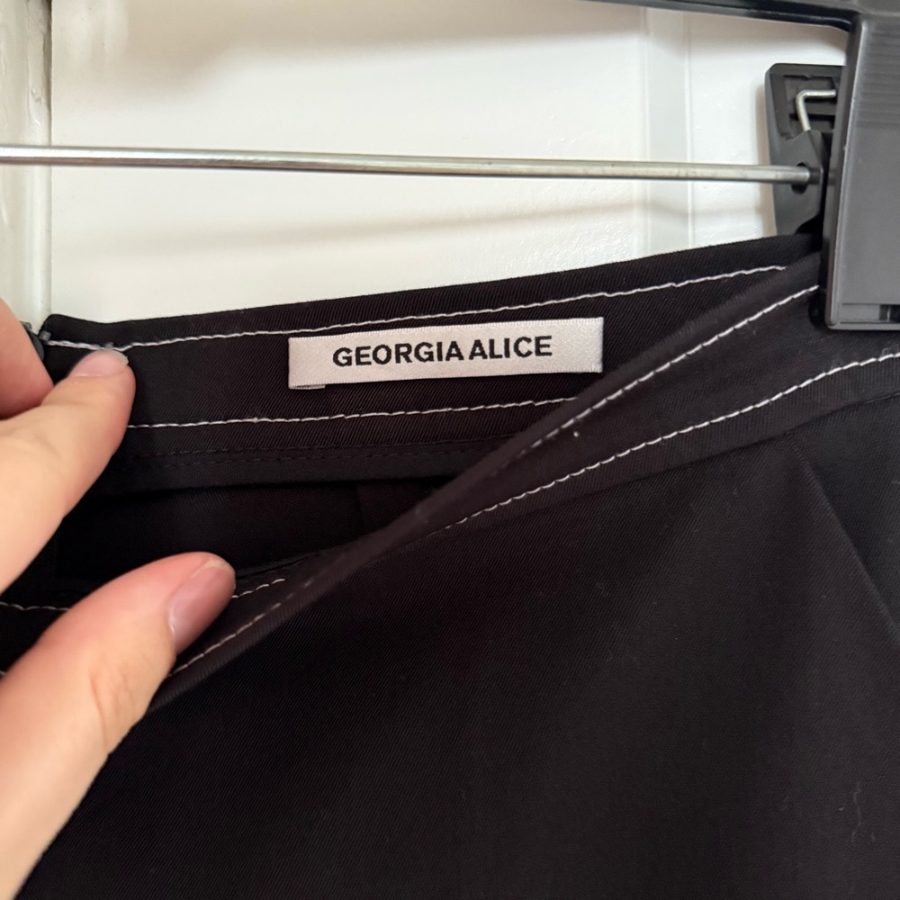 Georgia Alice Black Wide Leg Trousers with White Contrast Stitching Size 4 - Picture 3 of 15
